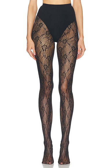 Dolce Gabbana Sheer Logo Tights in Nero FWRD