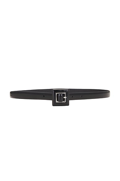 Saint Laurent Skinny Brushed Leather Belt in Nero