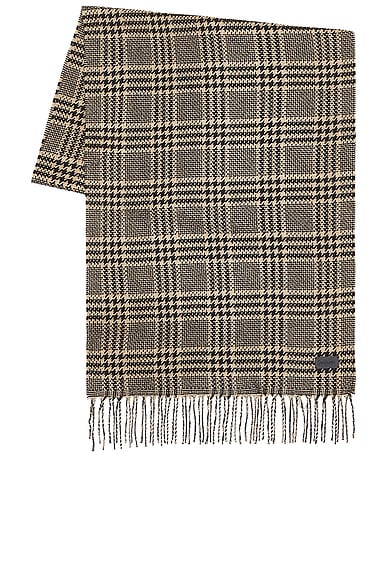 Saint Laurent Long Prince Of Wales Scarf in Black & Beige