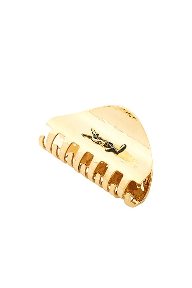 Saint Laurent Hammered Hair Clip in Or Laiton
