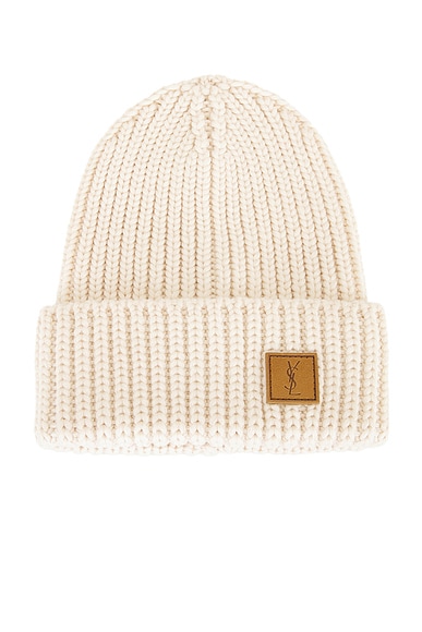 Saint Laurent YSL Beanie in Off White | FWRD