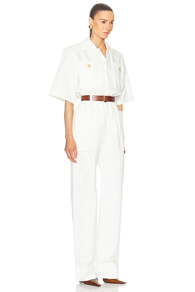 Shop Saint Laurent Short Sleeve Jumpsuit In Blanc