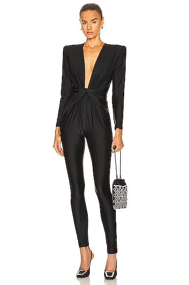 Saint Laurent Long Sleeve Jumpsuit in Noir | FWRD