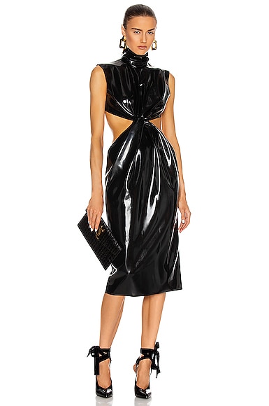 Saint Laurent Latex Cutout Midi Dress in Noir | FWRD