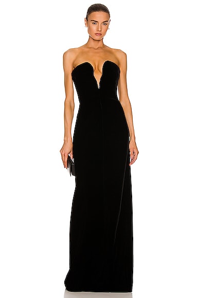 Saint Laurent Bustier Long Dress in Nero | FWRD