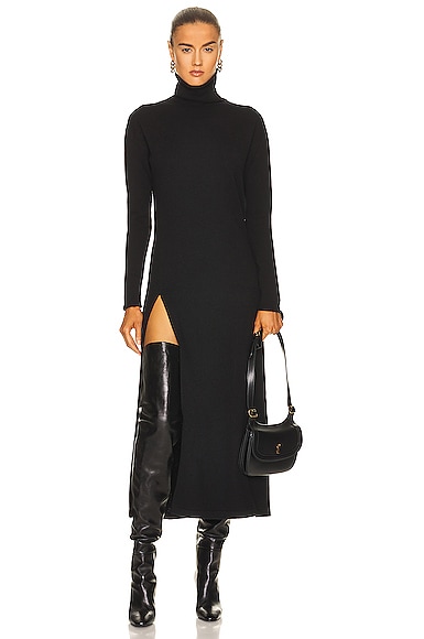 Saint Laurent Long Sleeve Midi Dress in Noir | FWRD