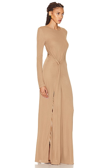 Shop Saint Laurent Jersey Long Sleeve Gown In Natural