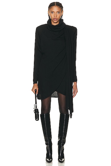 Saint Laurent Hooded Draped Dress in Noir