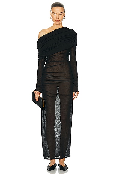 Shop Saint Laurent One Shoulder Gown In Noir