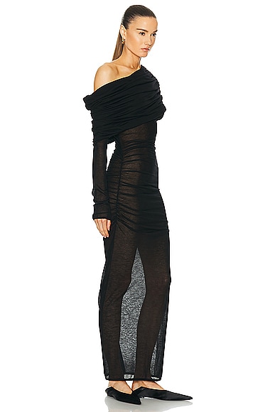Shop Saint Laurent One Shoulder Gown In Noir