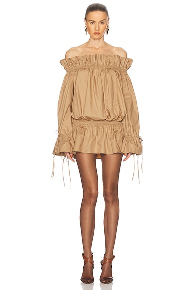 Off The Shoulder Mini Dress in Cannelle