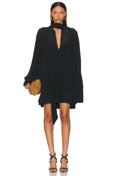 Saint Laurent Long Sleeve Mini Dress in Noir