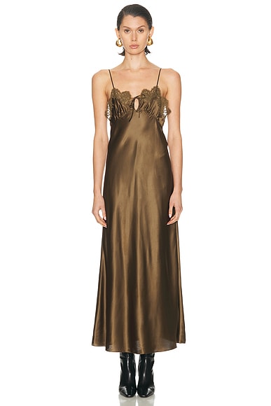 Saint Laurent Slip Dress in Kaki