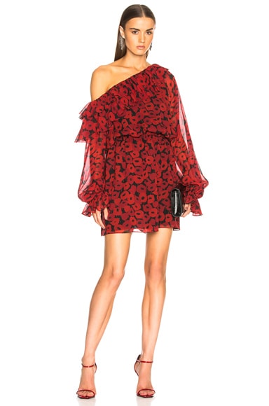 Georgette Poppy Print One Shoulder Dress