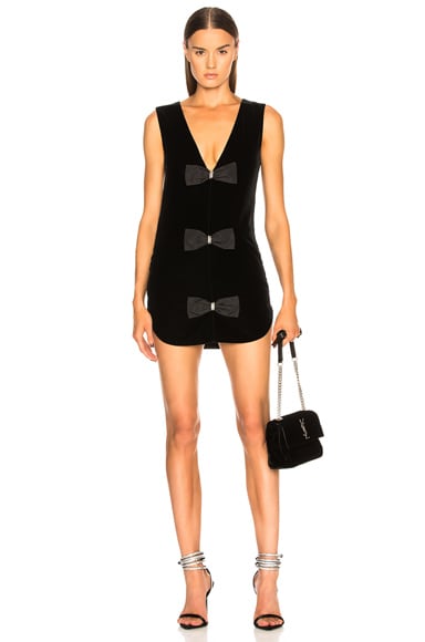 Velvet Sleeveless Bow Front Dress
