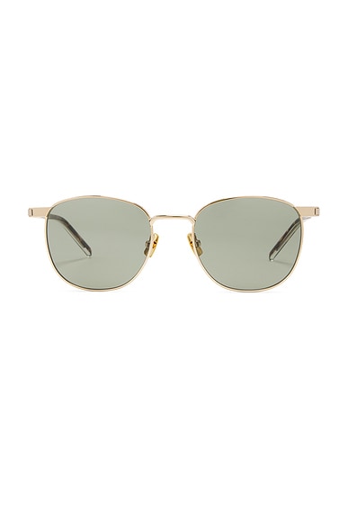 Saint Laurent Circular Sunglasses in Gold, Crystal, & Green