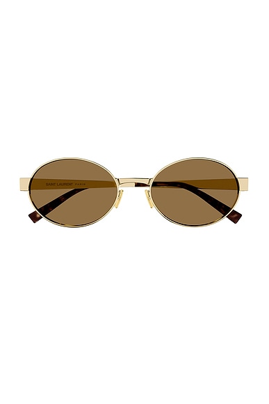 Saint Laurent Round Sunglasses in Gold & Brown