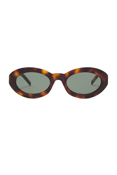 Saint Laurent Oval Sunglasses in Havana & Green