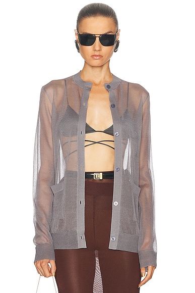 Saint Laurent Sheer Cardigan in Gris Acier