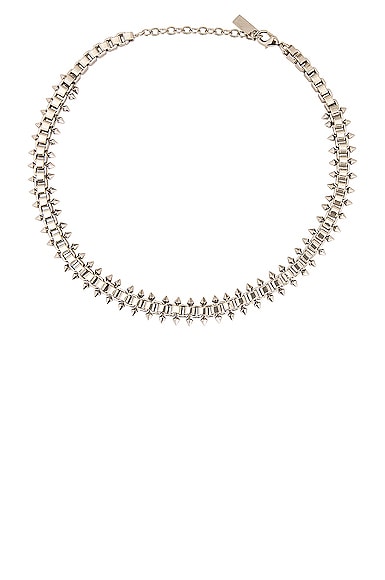 Saint Laurent Square and Spikes Chain Necklace in Metallic Silver