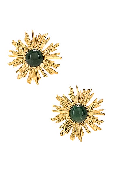 Saint Laurent Sun Oversized Gold-tone And Stone Clip Earrings In Green & Gold