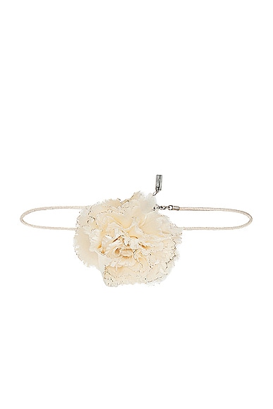 Saint Laurent Small Crumped Flower Necklace in Champagne