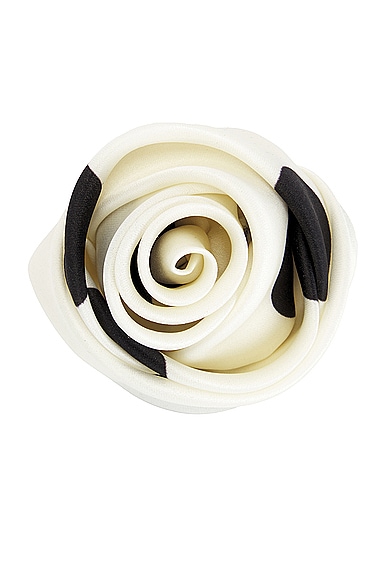 Shop Saint Laurent Rolled Rose Brooch In Ivory & Black