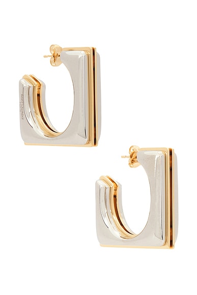 Saint Laurent Split Square Earrings in Palladium & Gold