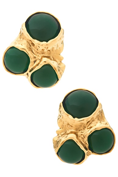 Saint Laurent Bubble Earrings in Or Laiton & Milky Vert