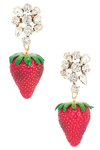 Saint Laurent Bo Fraise Avec Stras Earrings in Or 3N Patine & Crystal