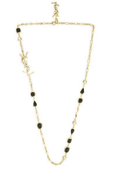 Saint Laurent YSL Cabochons Sautoire Necklace in Black, Pearly White, & Or 1n Patine