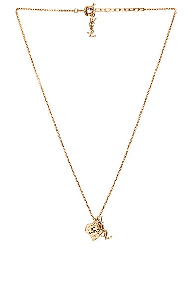 Saint Laurent YSL & Heart Necklace in Or 3n Patine | FWRD