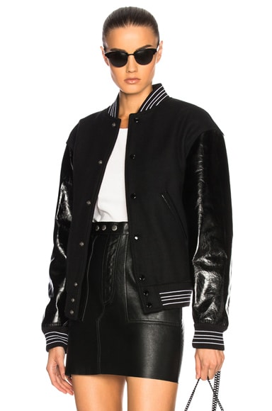 Leather Sleeve Teddy Bomber Jacket