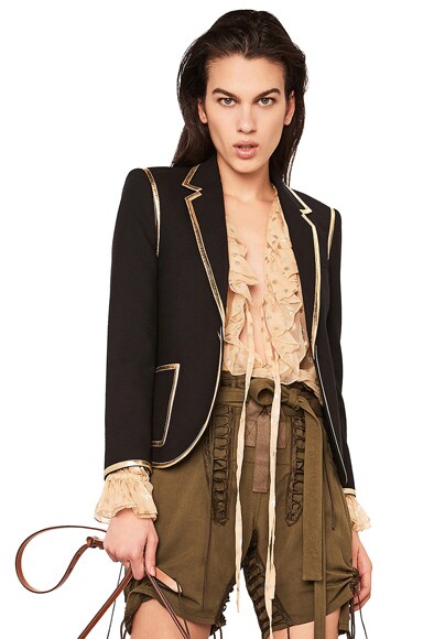 Contrast Trim Gabardine Blazer