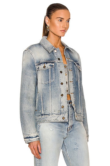 Shop Saint Laurent Boyfriend Jacket In Hilton Sky Blue