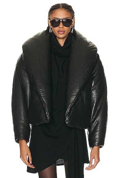 Saint Laurent Leather Coat in Noir