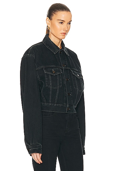 Shop Saint Laurent Neo 80's Denim Jacket In Dark Blue Black