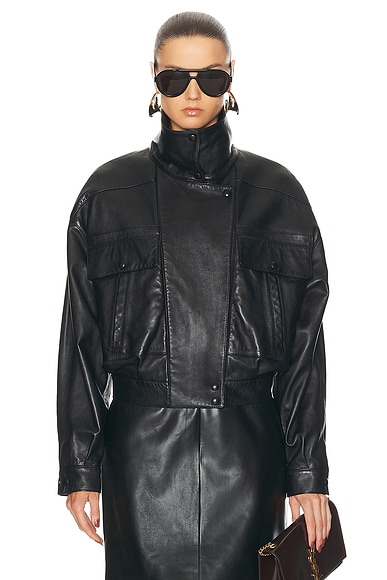 Shop Saint Laurent Leather Bomber Jacket In Noir