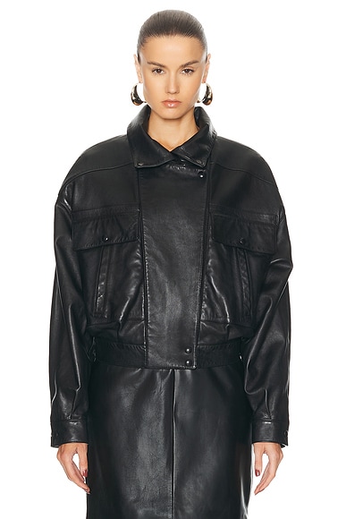 Shop Saint Laurent Leather Bomber Jacket In Noir