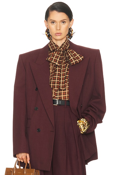 Saint Laurent Double Breasted Blazer in Lie De Vin