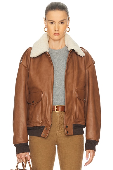 Saint Laurent Aviator Jacket in Marron Terracotta & Noir
