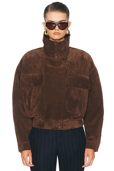 Saint Laurent Suede Funnel Neck Jacket in Ebene