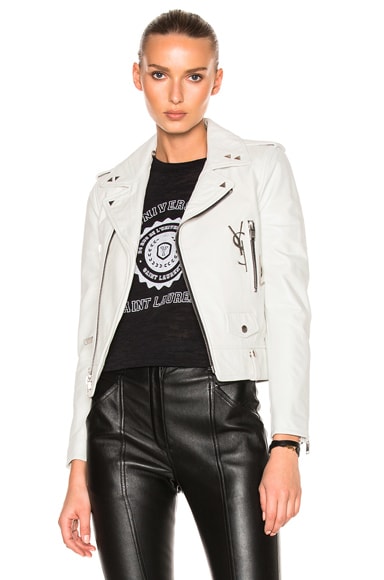 Leather Jacket with Logo and Brooch