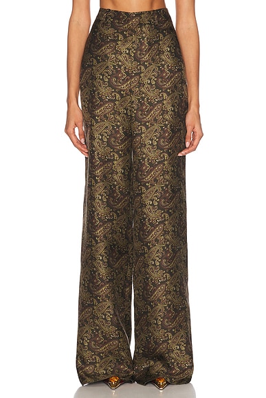 Saint Laurent Wide Leg Pant in Kaki Bordeaux