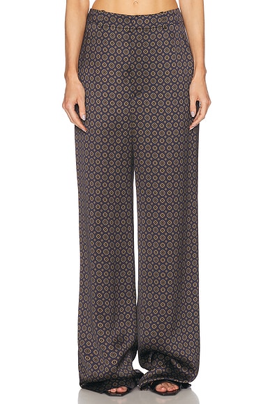 Saint Laurent Wide Leg Pant in Navy Dark Brown
