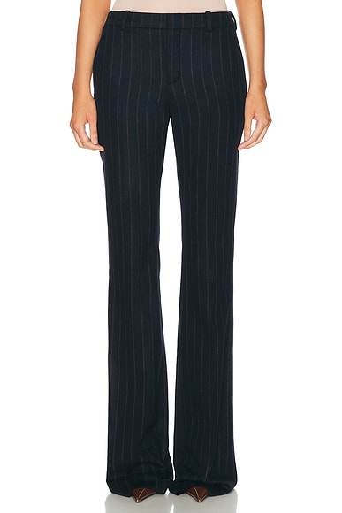 Saint Laurent Wool Flare Leg Pant in Marine Cognac