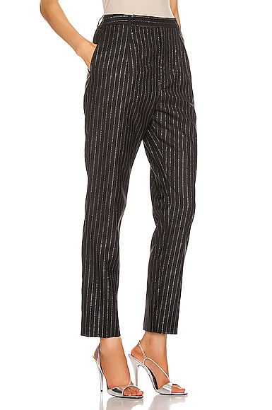 Shop Saint Laurent Striped Tailored Pant In Black & Silver
