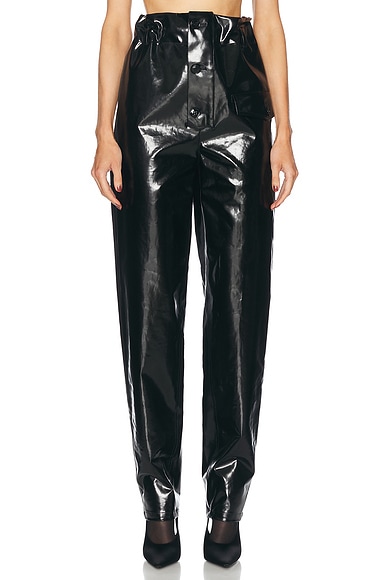 Saint Laurent Tapered Leather Pant in Noir & Kaki