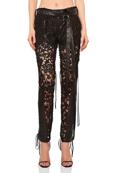 Lace Up Lace & Leather Pants