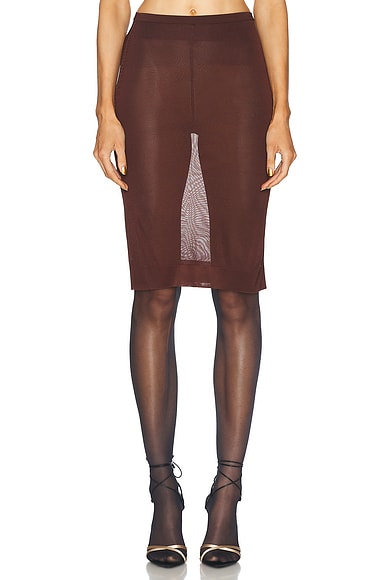 スカート Saint Laurent FW24 Chocolate silk skirt (795309Y76RI 2020) Saint Laurent Sheer Midi Skirt in Chocolate | FWRD